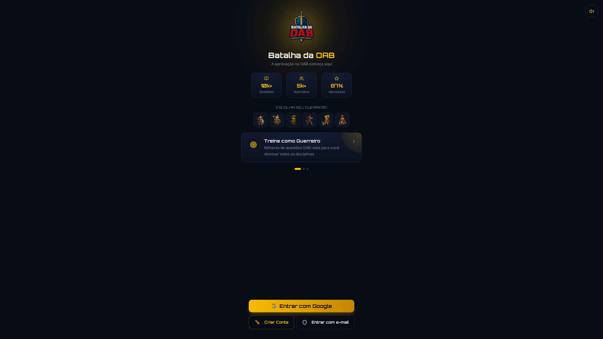 Imagem da interface do OAB Quest Arena, ferramenta gamificada de preparação para o Exame da OAB.